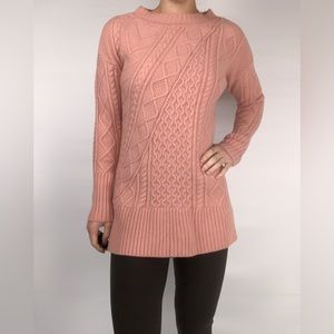 J Crew Wool Pink Lonnie Cable Knit Side Slit Sweater Size S‎